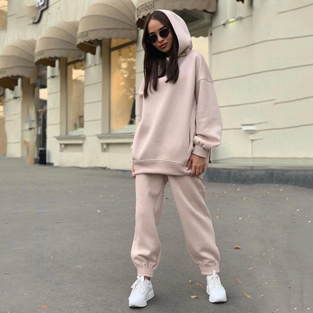 Women Two Piece Sets Tracksuit Hooded Sweatshirt Tops Sweatpants Pants Set Female Spring Autumn Long Sleeve Pullover Sports Set