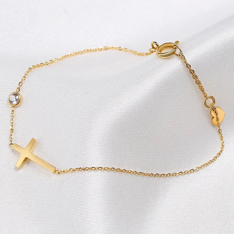 CAOSHI Trendy Lady Cross Bracelet with Simple Design Women Daily Wearable Accessories with Dazzling Zirconia Fashion Jewelry