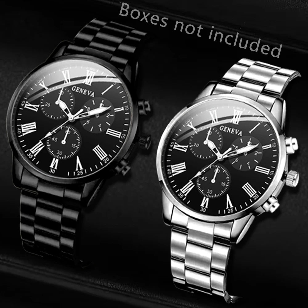 2PCS Men's Watch Set Business Trend Fashion Quartz Watch Set Suitable for Daily Clothing Matching Perfect Gift
