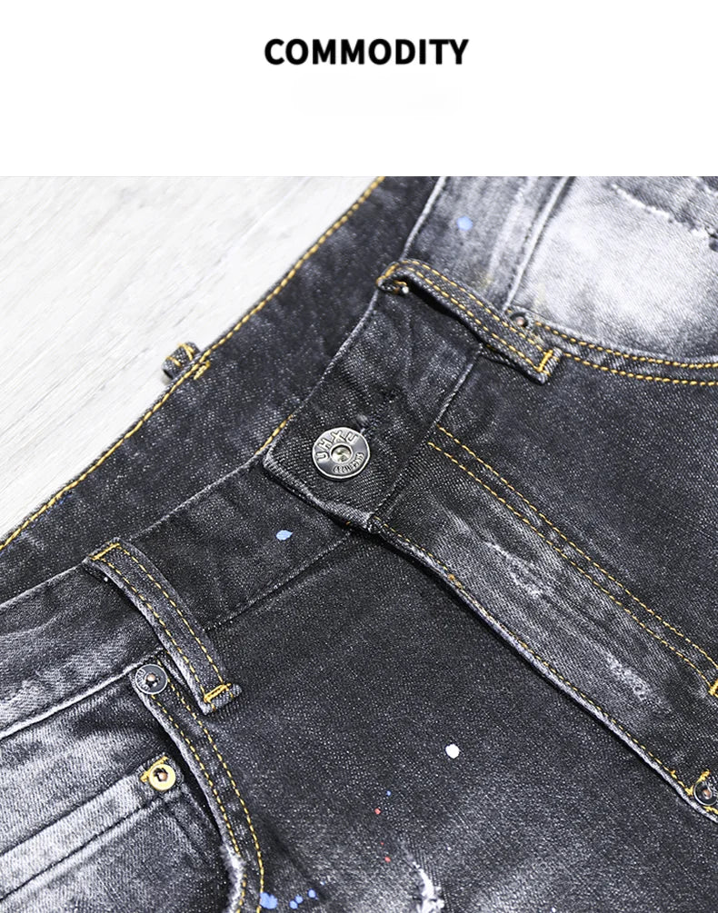 Tie-dye Fashion Paint Spots Denim Shorts Men's Summer New Ripped Retro Dilapidated Male Streetwear Short Jeans