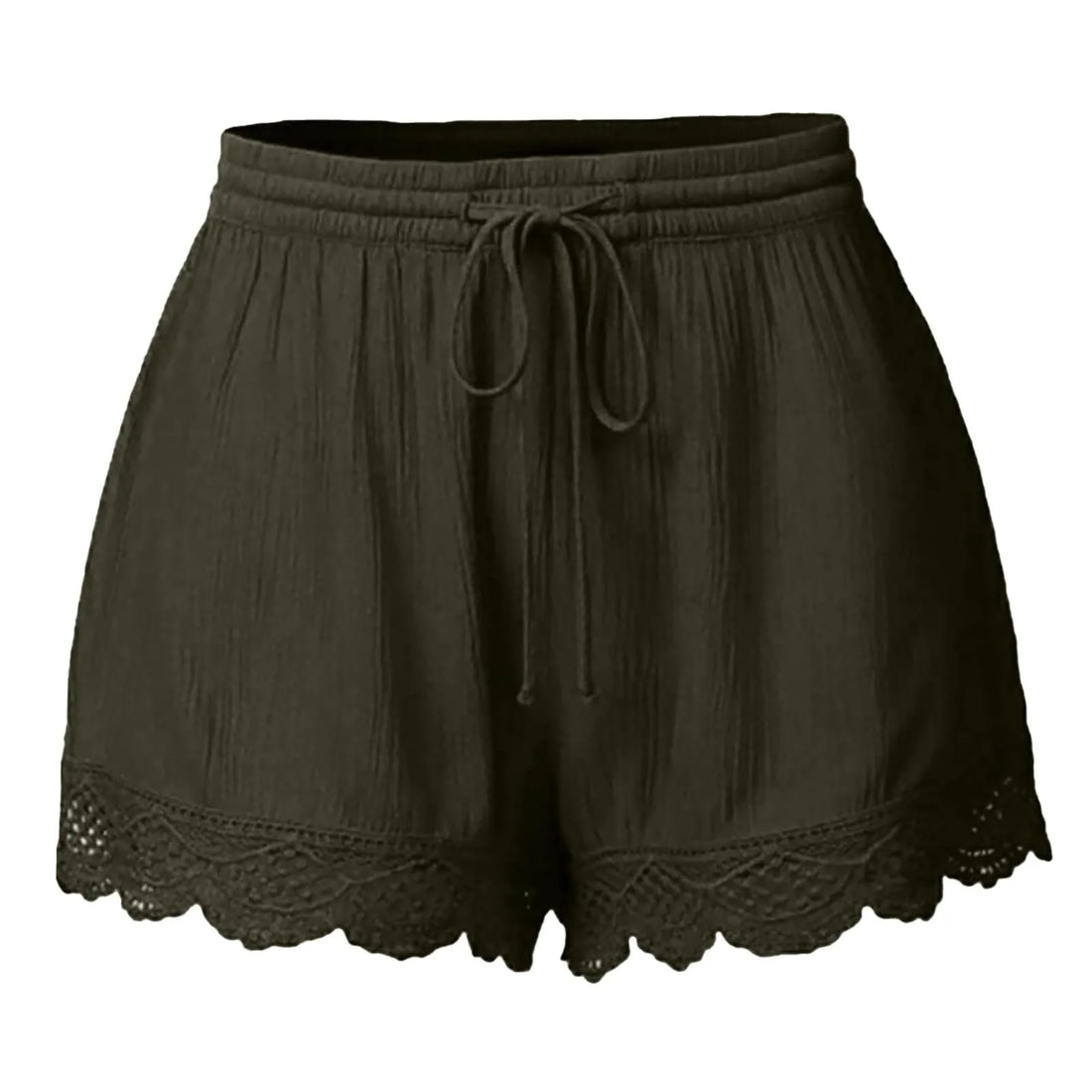 Ladies’ Casual And Versatile Solid Color Patchwork Lace Drawstring Shorts Basics Comfortable High Quality Plus Size Summer Pants