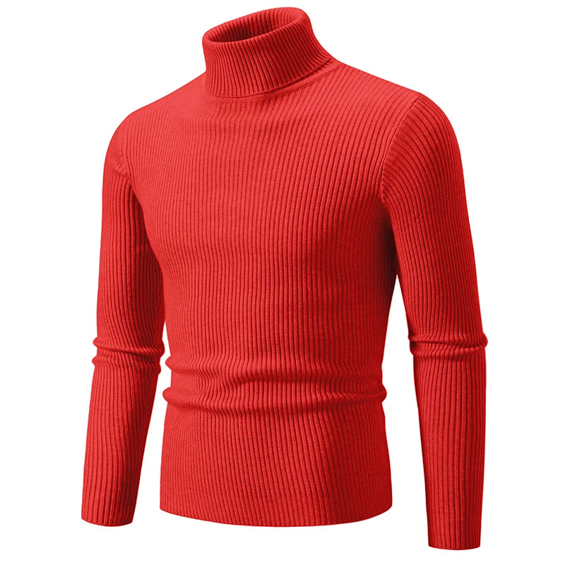 Spring Autumn New Men's High Neck Sweater Solid Color Pullover Knitted Tight Warm Top Casual Turtleneck Versatile Inner Matching