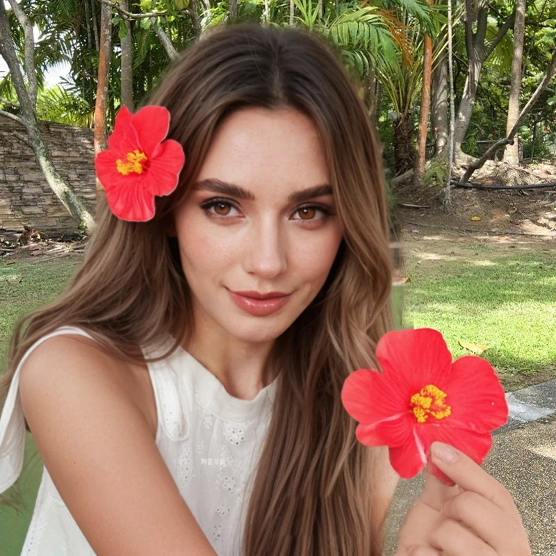 6PCS/3PCS Hawaiian-style Hibiscus Hair Clips Artificial Flower Headwear Suitable for Seaside Vacations Party Decorations