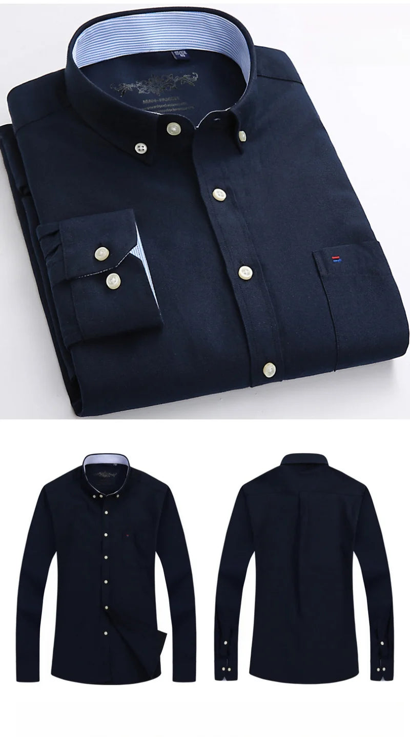 New Cotton Oxford Shirt For Men's Long Sleeve Casual Business Regular-Fit Formal Dress Shirts Social Male Work Shirts Clothing