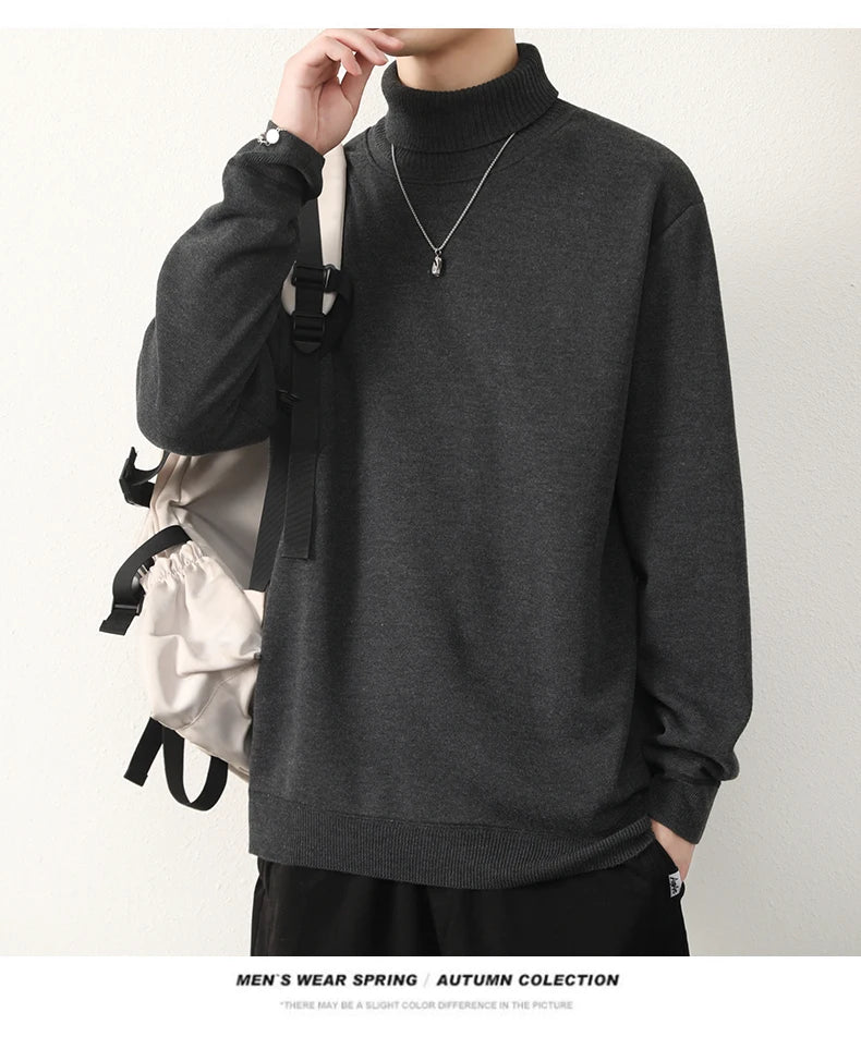 Mens Winter Sweater Thick Warm Knitwear Man Classic Solid Bottom Shirts Men's Pullover White Beige Korean Fleeced Clothes