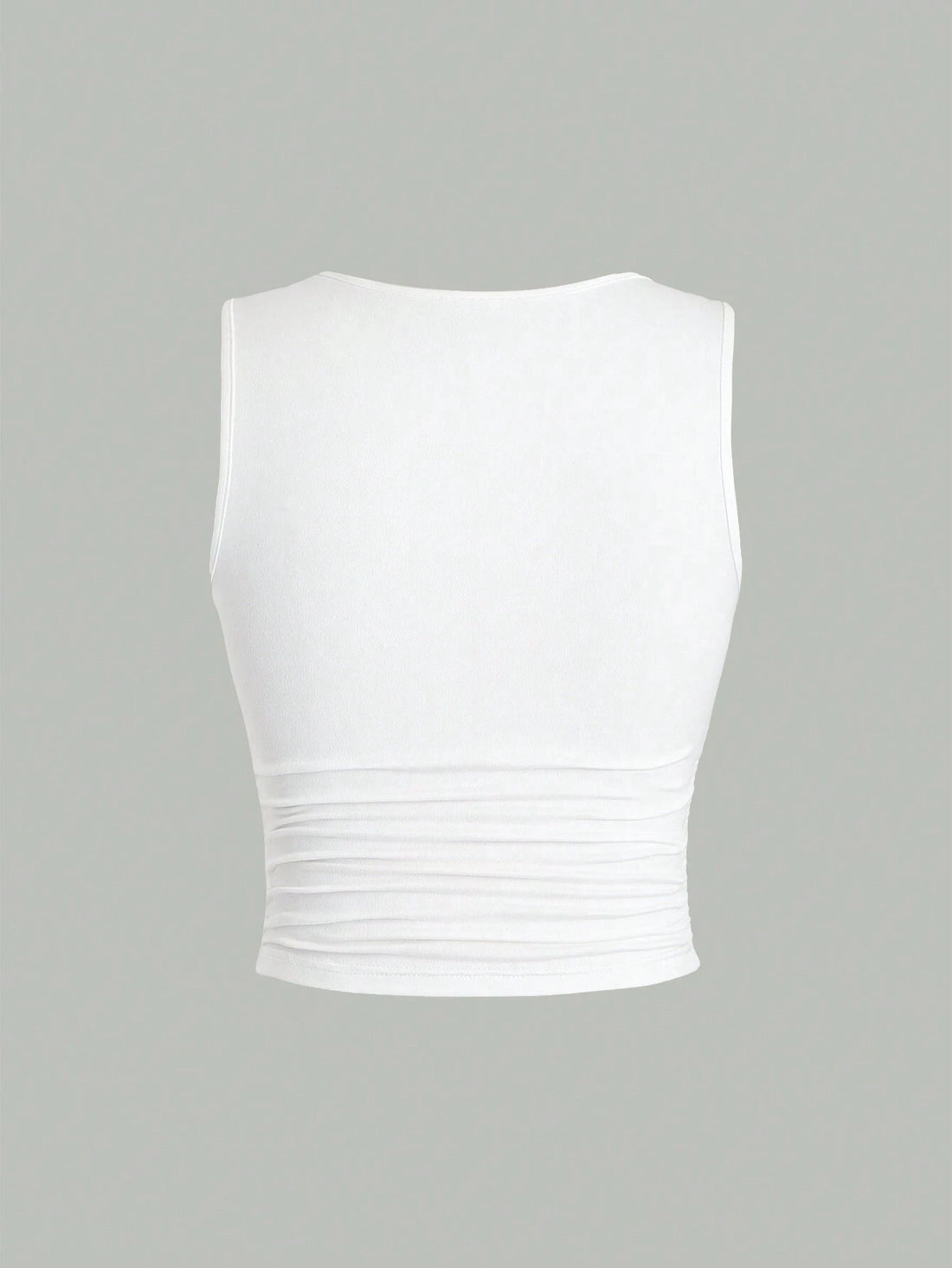 Casual Ruched Pleated Round Neck Tank Top for Women Summer 2024 Solid Color Sleeveless Basic Slim Fit Crop Top Streetwear