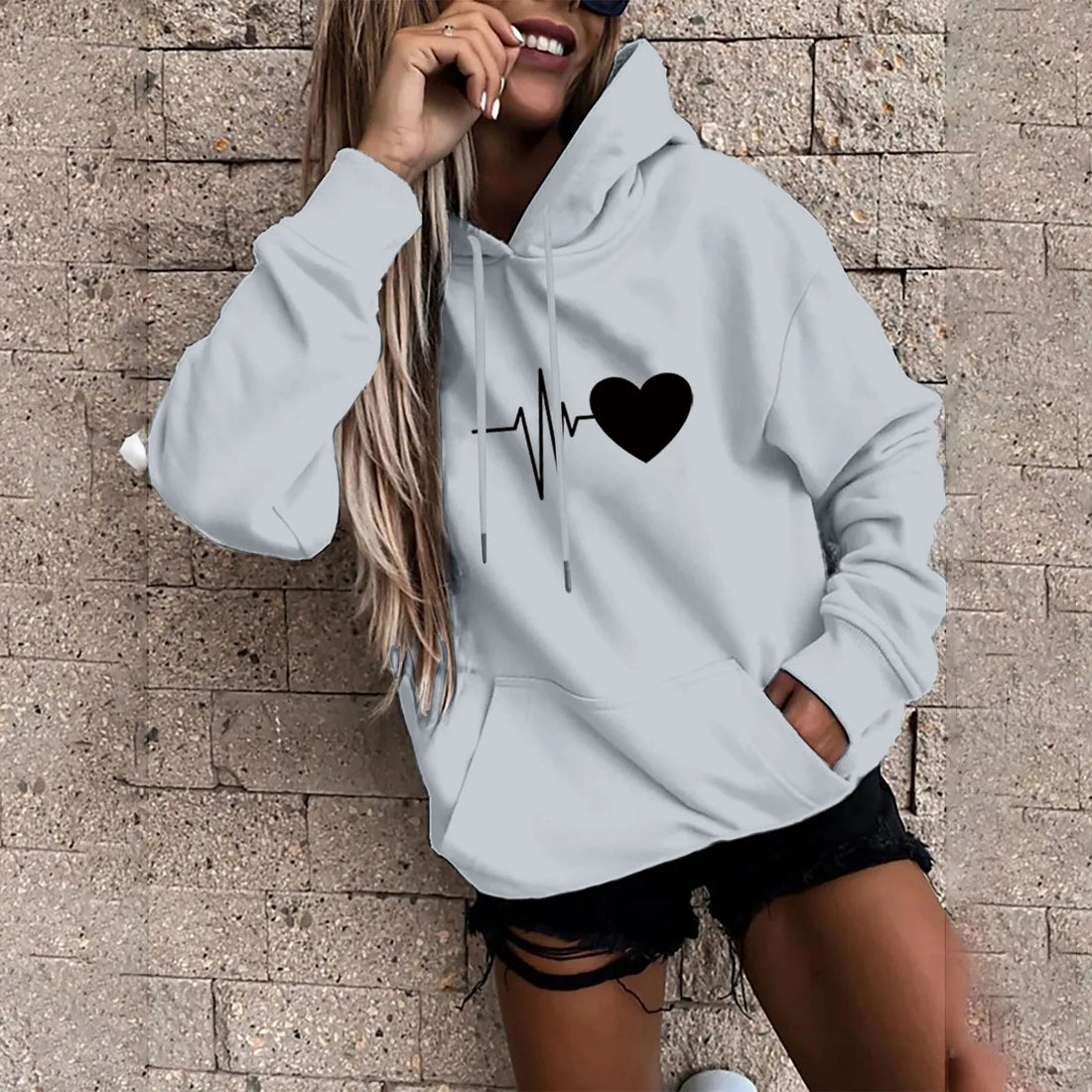 Women's Hoodies Tops Long Sleeve Sports blouse Spring Fashion fun Print Sweatshirts Solid Casual Loose Hooded Sweatshirt