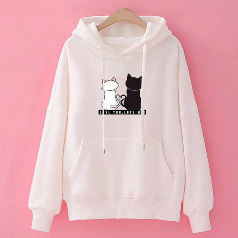 2024 Autumn Hoodie Women's Casual Hooded Sweatshirt Creative Hoodie Matching Streetwear Cute Cat Pattern Monogram Hoodie CYXX077