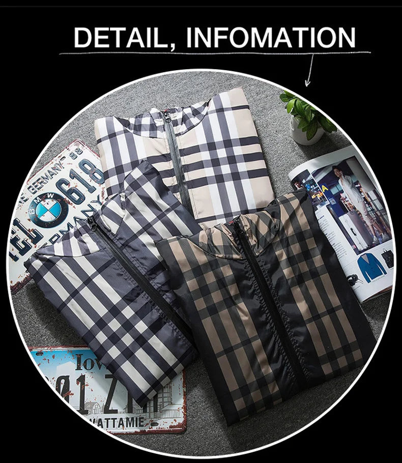 Jacket men's spring and fall new Korean Slim hooded versatile spring classic plaid blouse coat