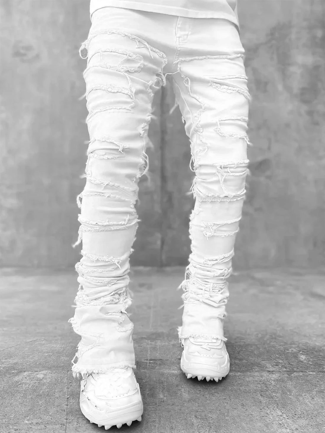 New European Camo Pants Men High Street Slim Fit Stretch Patched Denim Ripped Male's Stacked Jeans Men's camouflage jeans