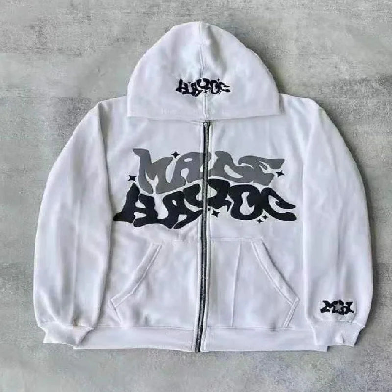 Y2K Letter Printed Hoodies Women Autumn Winter Harajuku Zip Up Hooded Sweatshirt Men Gothic Hip Hop Oversized Jackets Streetwear