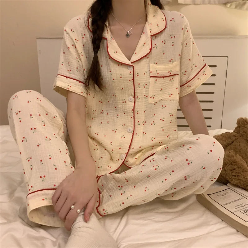 Summer Women's New Net Red Foam Pajamas Loungewear Teenage Students Pajamas Loungewear Short Sleeve Trousers Sweet Casual Set