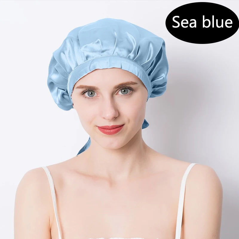 Women's Adjustable Lace-up  Mulberry Silk Sleep Hair Hat Care  Headwrap Hat Satin Sleeping Bonnet Night Cap