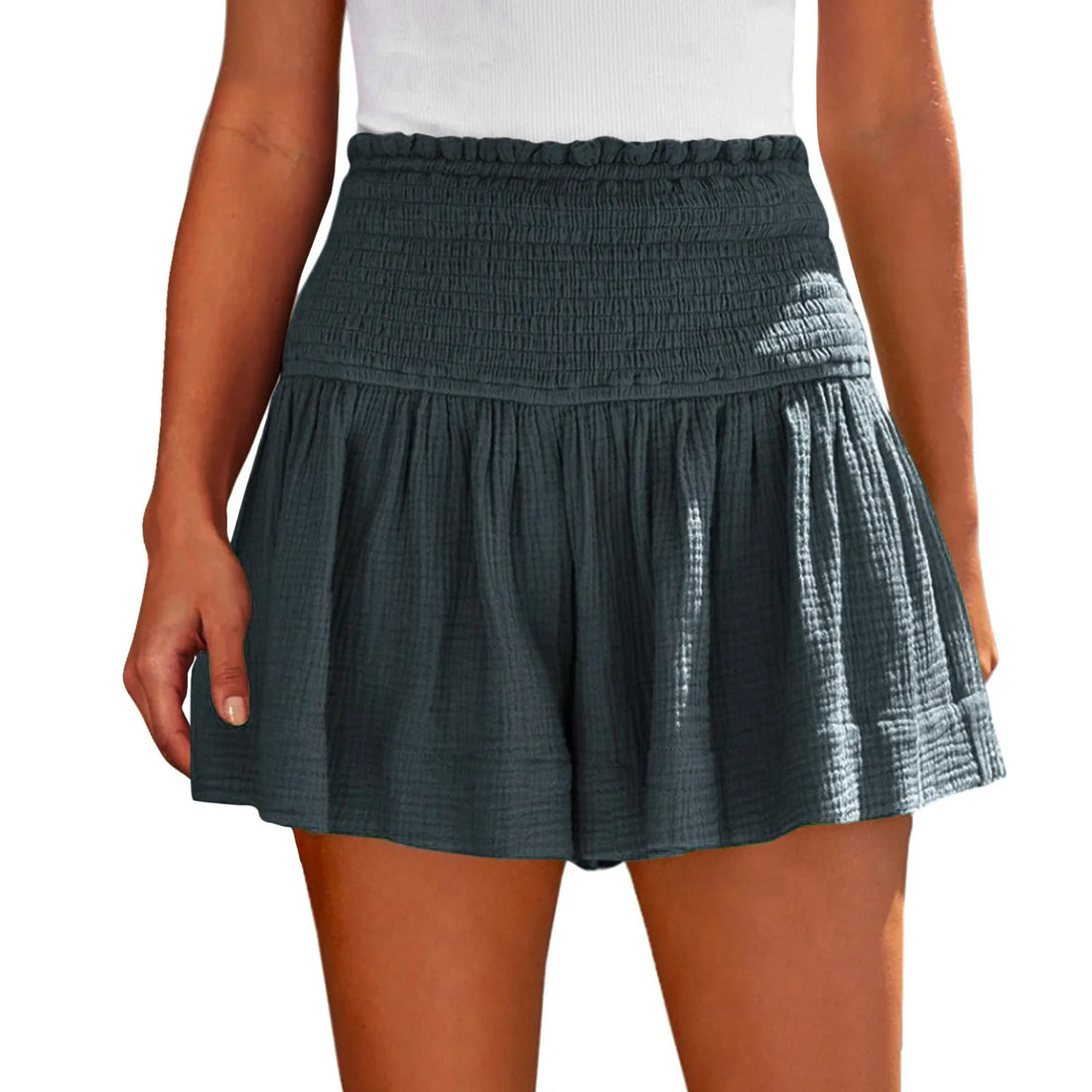 Women Shorts Ladies Casual Solid Color Breathable Fashion Wide Leg Shorts For Women Summer Female Pleated Shorts