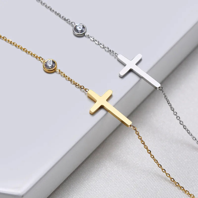 CAOSHI Trendy Lady Cross Bracelet with Simple Design Women Daily Wearable Accessories with Dazzling Zirconia Fashion Jewelry