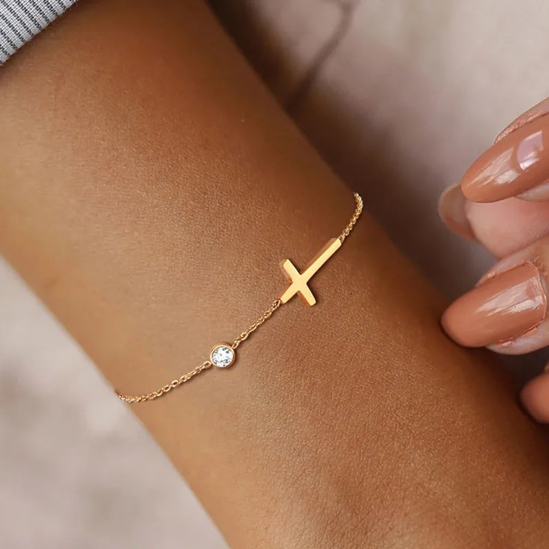 CAOSHI Trendy Lady Cross Bracelet with Simple Design Women Daily Wearable Accessories with Dazzling Zirconia Fashion Jewelry