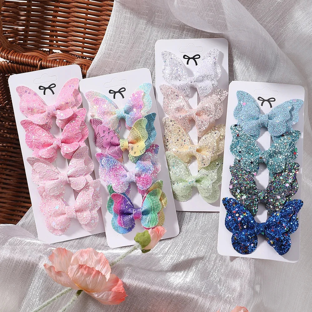 2/4/5Pcs Women Girl Glitter Butterfly Hair Clip for Children Sequins Bow Hairpins Cute Headwear Trendy Hairgrip Hair Accessories