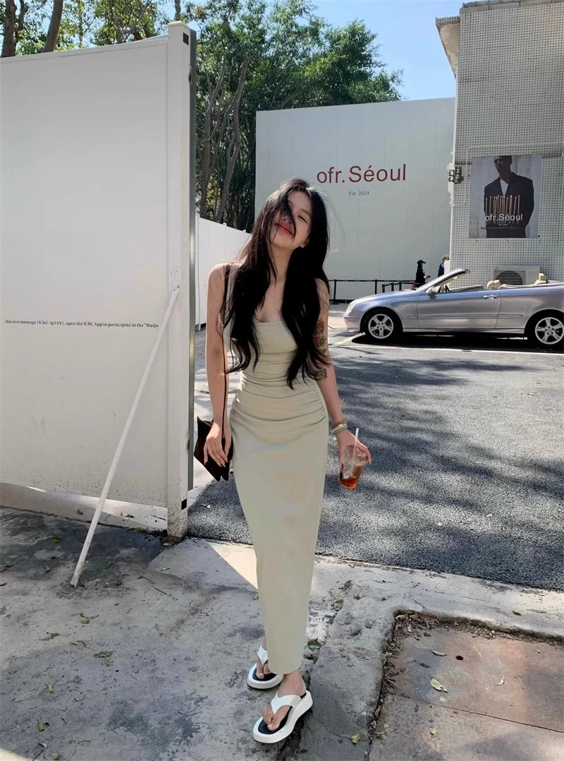 Sexy Spicy Girl Hollow Backless Back Camisole Dress Women's Summer Y2k Clothing Party Bodycon Dresses Split Wrapped Hip Sundress