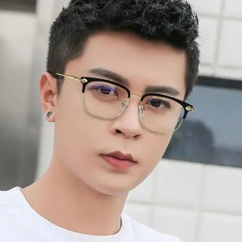 New Fashion Metal Half-frame Reading Glasses Men Women Eye Protection Anti-Blue Light Goggles High-End Business Eyeglasses