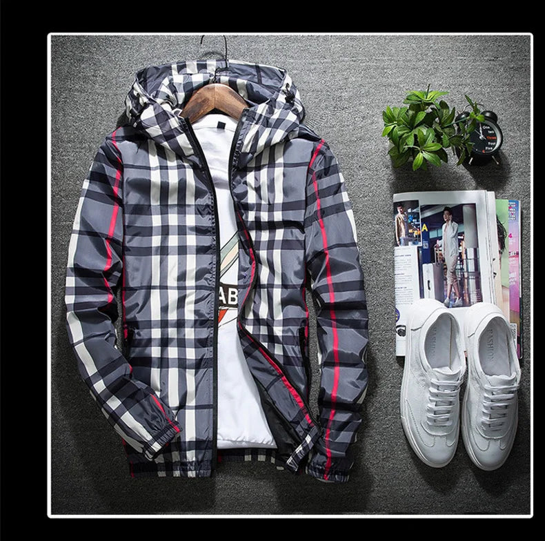 Jacket men's spring and fall new Korean Slim hooded versatile spring classic plaid blouse coat