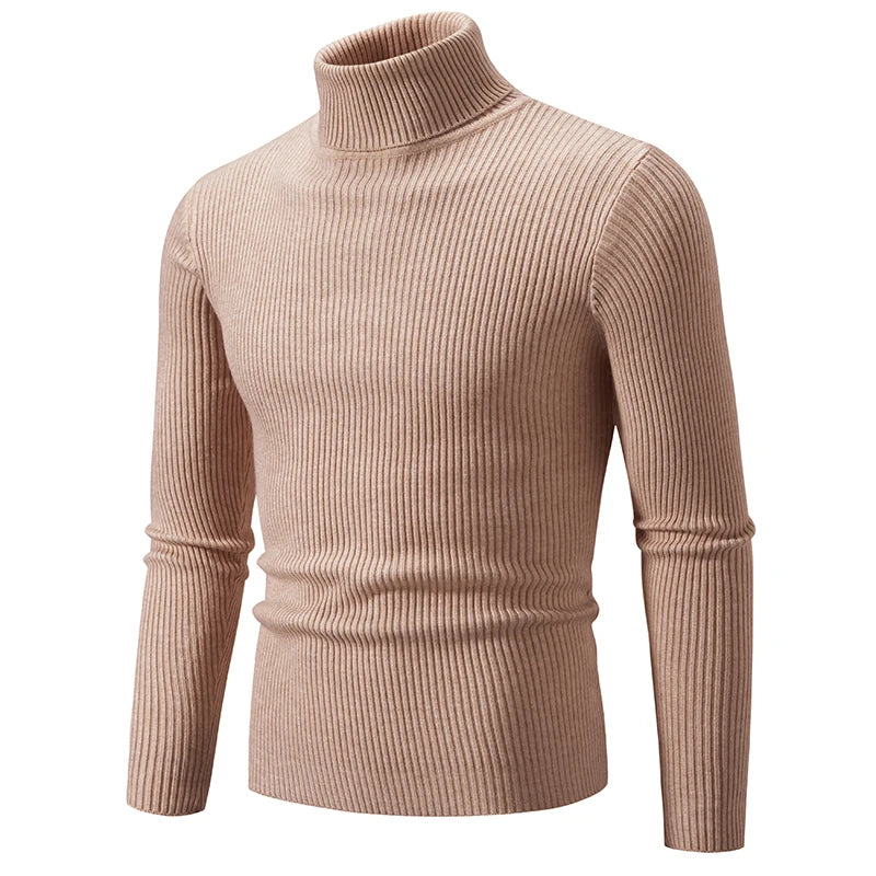 Spring Autumn New Men's High Neck Sweater Solid Color Pullover Knitted Tight Warm Top Casual Turtleneck Versatile Inner Matching