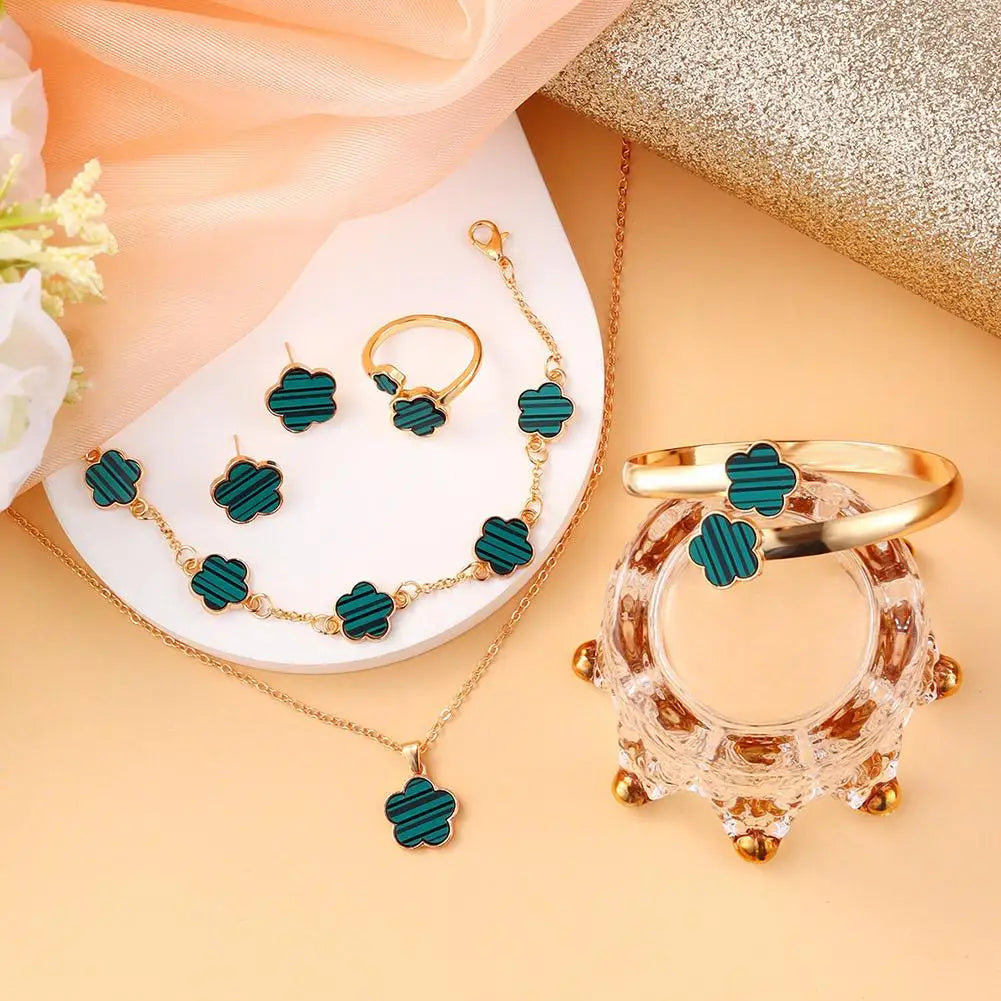 5 Pcs Set Jewelry Stainless Steel Five Leaf Clover 316L Bracelets For Women Elegance French Niche Necklaces Bracelets Earrings