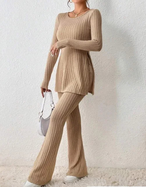 Autumn Winter Fashion Knit Suit 2024 Casual Loose Pullover+Elastic Long Pants Print Knitted Solid Two Pieces Sets Women Clothing