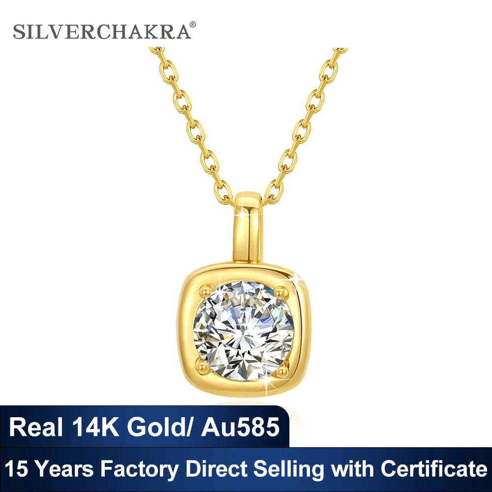 Casual 14K Gold AU585 Personalized Necklace 1ct Moissanite Diamond Sugar Cube Pendant for Woman Wedding Gifts Certified Jewelry