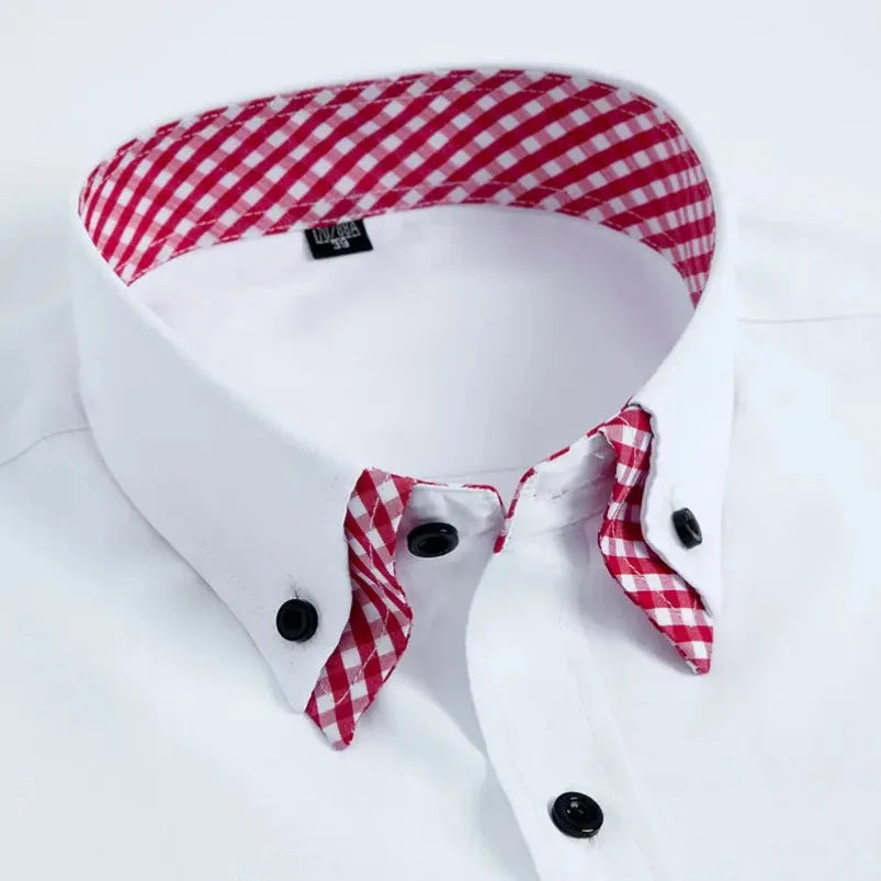 Mens Dress Shirt Long Sleeve Non Iron Fashion Double Layer Business Formal Regular Fit Office Camisa Social Shirts Drop Shipping