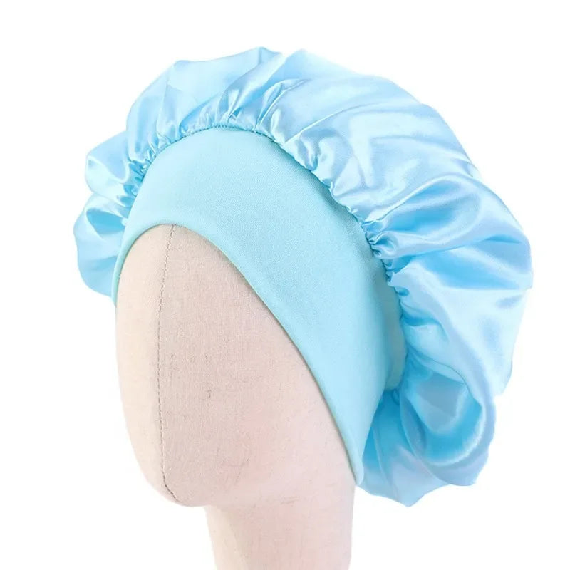 Baby Kids Satin Wide Band Sleeping Hat Night Cap Hair Care Beanie Turban Bonnet Children Girls Head wrap Scarf Bandana Headwear