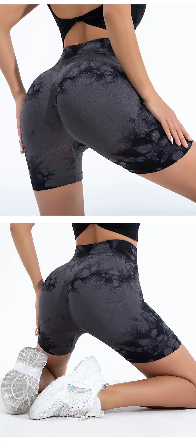 High Waist Yoga Shorts Women Seamless Push Up Shorts Gym Workout Running Shorts Tie Dye  Fashion Knit Slim Three Point Pants