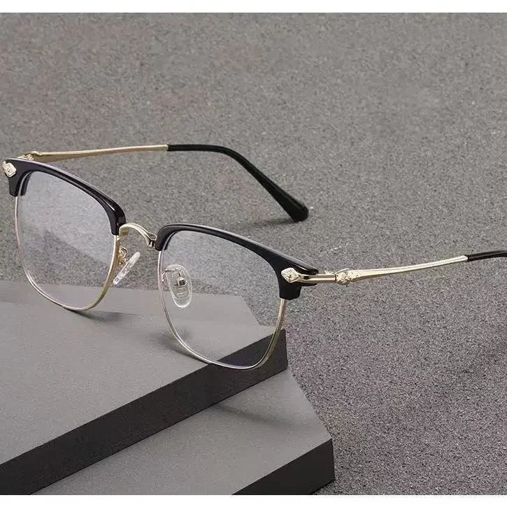New Fashion Metal Half-frame Reading Glasses Men Women Eye Protection Anti-Blue Light Goggles High-End Business Eyeglasses