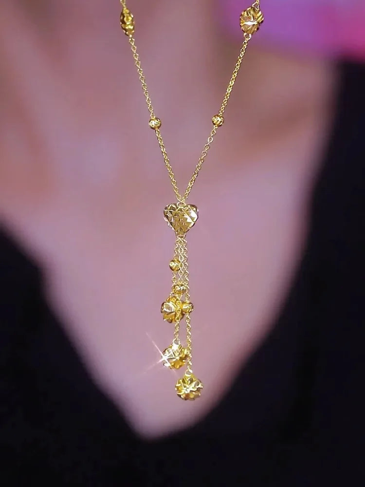 Fashion 18 K Gold Color Heartlove Shape Pendant Necklace for Women Bride Clavicle Chain Birthday Wedding Jewelry Gifts Not Fade