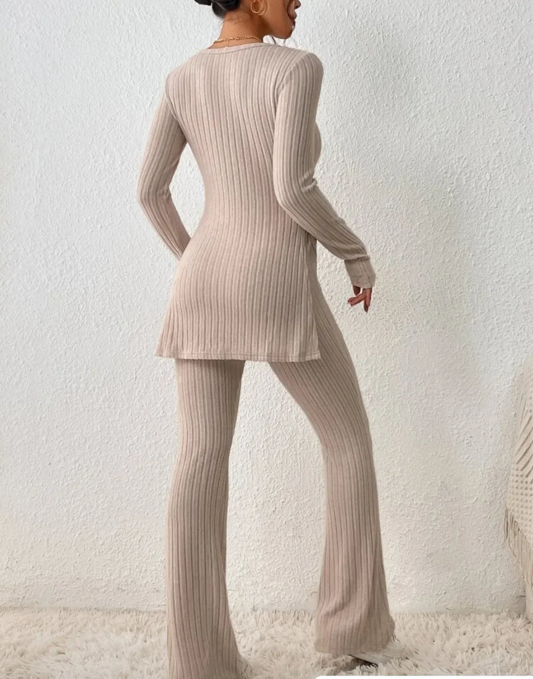 Autumn Winter Fashion Knit Suit 2024 Casual Loose Pullover+Elastic Long Pants Print Knitted Solid Two Pieces Sets Women Clothing