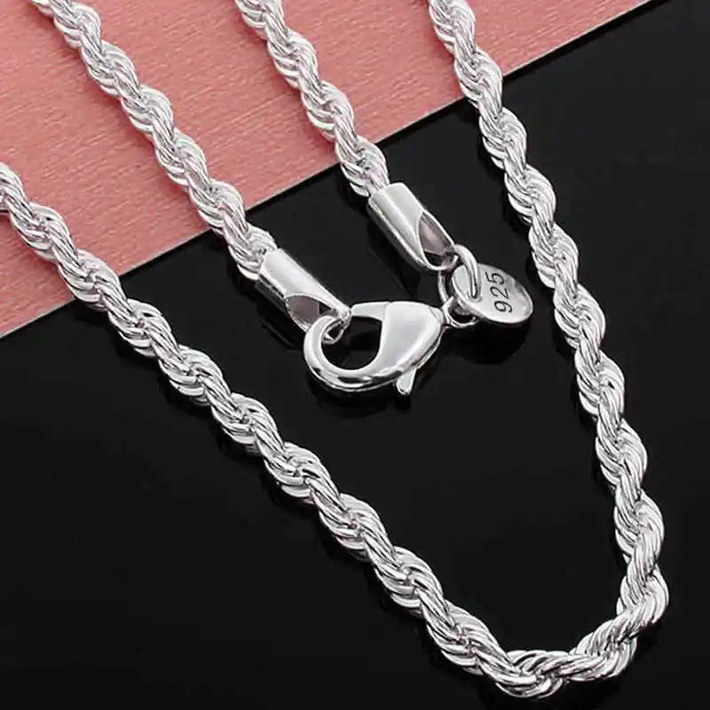 925 Silver Wholesale Noble 45-60cm 18K Gold 4mm Rope Chain Necklace for Women Man Fashion Wedding Charm Gift Jewelry 18-24Inch