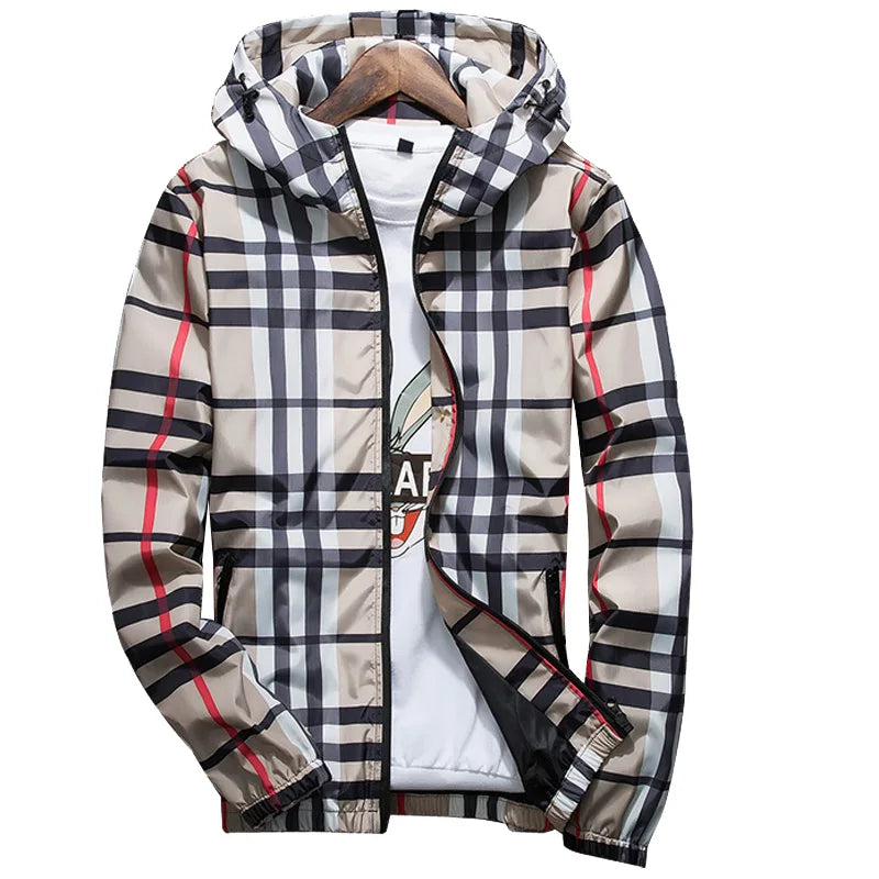 Jacket men's spring and fall new Korean Slim hooded versatile spring classic plaid blouse coat