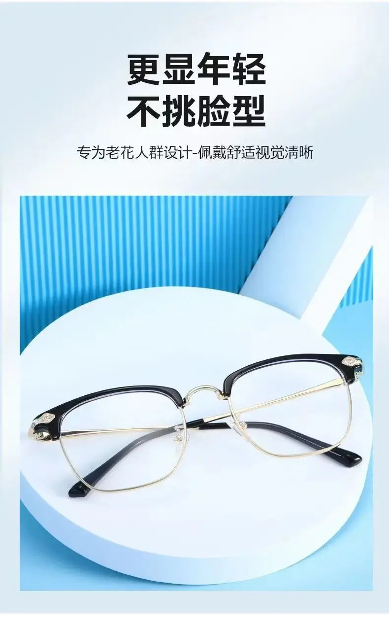 New Fashion Metal Half-frame Reading Glasses Men Women Eye Protection Anti-Blue Light Goggles High-End Business Eyeglasses