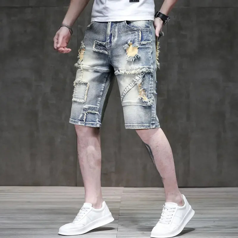 Long Male Denim Shorts with Pockets Skinny Half Men's Short Jeans Pants Bermuda Slim Ripped Sale Popular Streetwear Luxury Xxxl