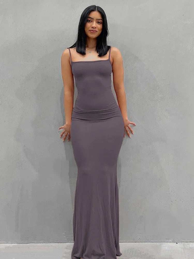 Y2K Backless Sexy Maxi Dress for Women 2025 Spring Slip Sleeveless Slim Party Concise Платье Female Bodycon Black Dress Vestidos