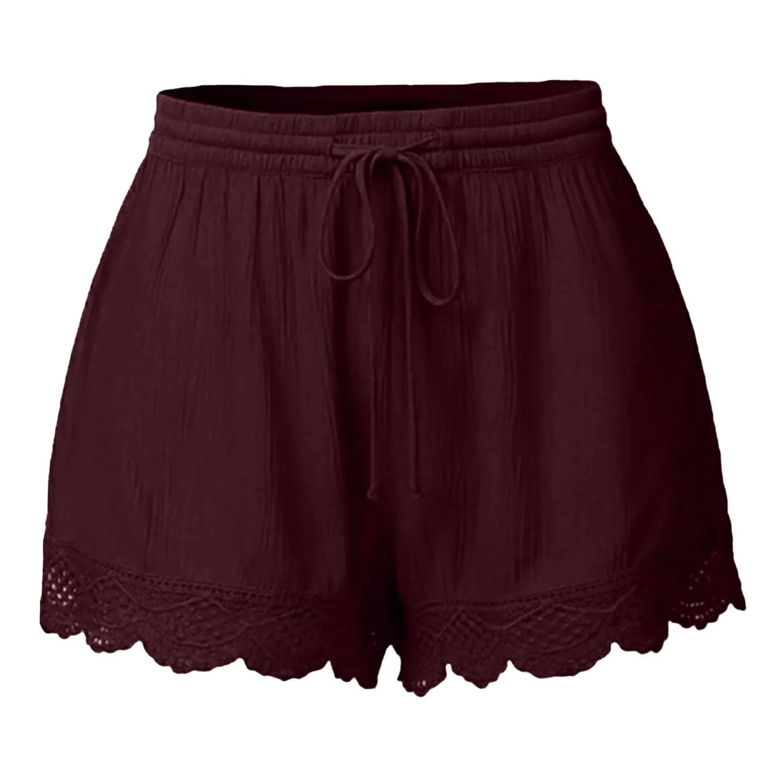 Ladies’ Casual And Versatile Solid Color Patchwork Lace Drawstring Shorts Basics Comfortable High Quality Plus Size Summer Pants