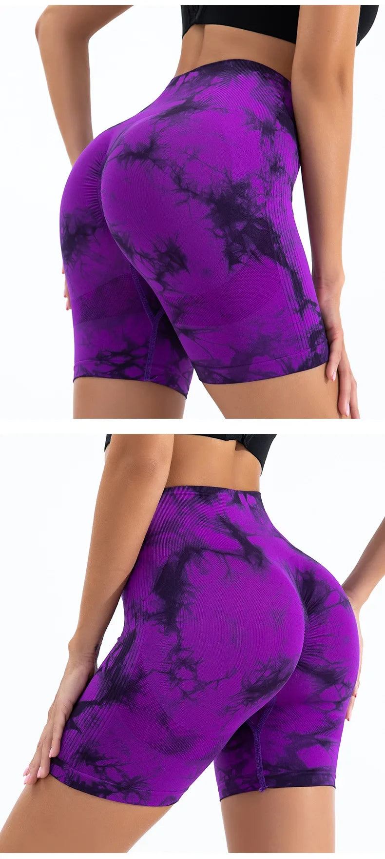 High Waist Yoga Shorts Women Seamless Push Up Shorts Gym Workout Running Shorts Tie Dye  Fashion Knit Slim Three Point Pants