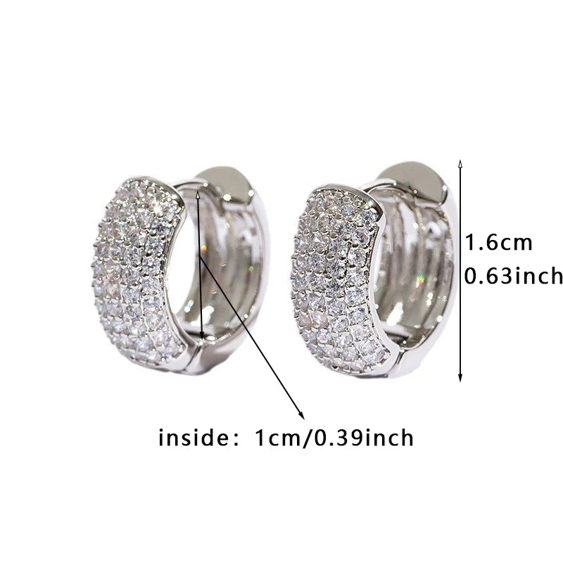 Luxury Full Zircon Multi-Row Sparkling Silver Color Hoop Earrings for Men Women Fashion Jewelry New Arrival