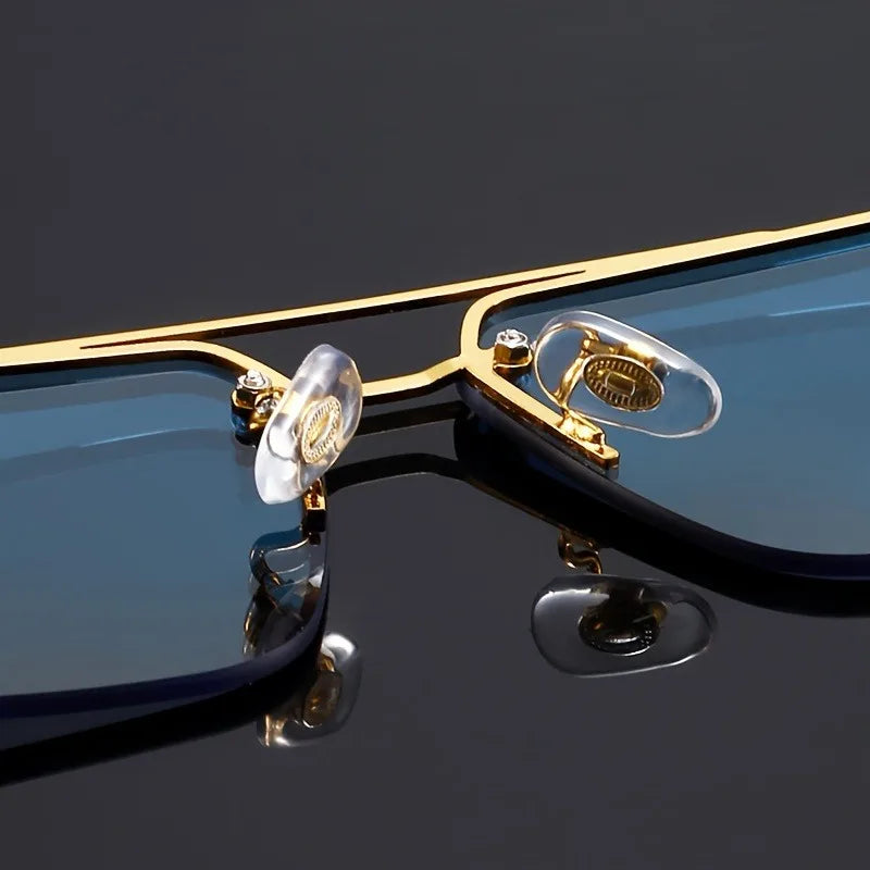 Trend Double Beam Rectangle Sunglasses Men Women Rimless Cut Edge Square Sun Glasses Fashion Frameless Wood Grain Shades UV400