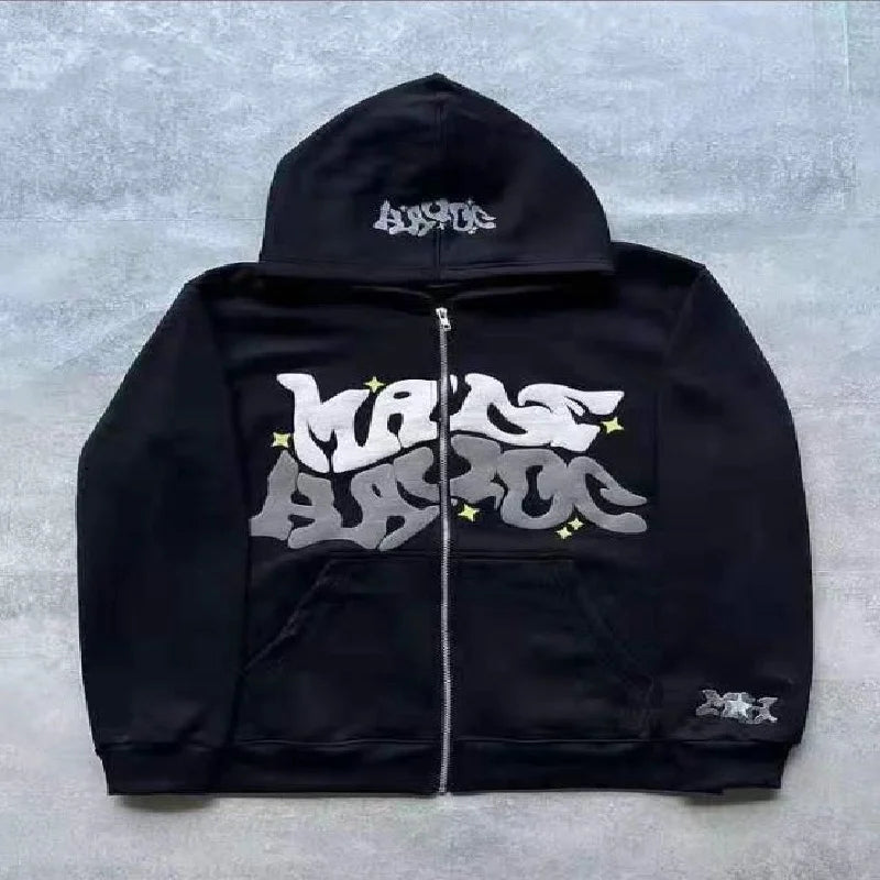 Y2K Letter Printed Hoodies Women Autumn Winter Harajuku Zip Up Hooded Sweatshirt Men Gothic Hip Hop Oversized Jackets Streetwear