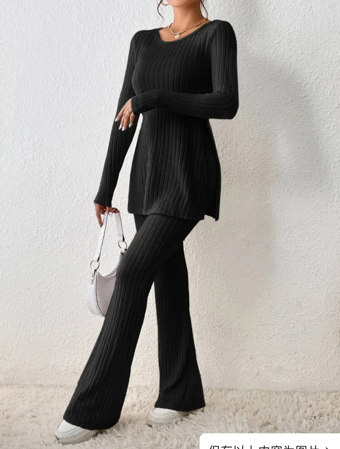 Autumn Winter Fashion Knit Suit 2024 Casual Loose Pullover+Elastic Long Pants Print Knitted Solid Two Pieces Sets Women Clothing