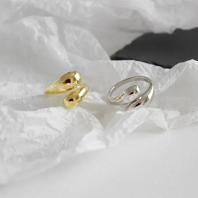 925 Sterling Silver Smooth Water Drop Rings For Woman 18K Gold Open Ring Wedding Couple Rings Aesthetic Jewelry Gift