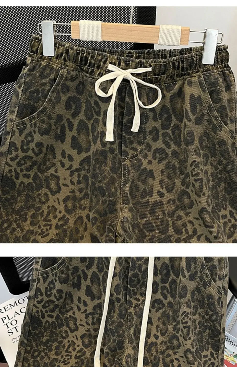American Retro Leopard Print Denim Shorts Men's High Street Niche Loose Design Five-point Mid-pants
