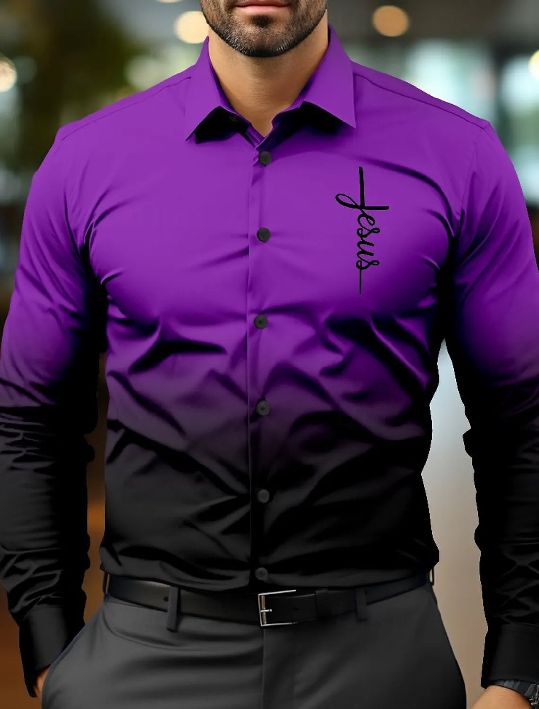 Jesus Business Casual Men's Formal Shirt Button Shirt Long Sleeve Business Daily Autumn Spring Summer 3D Shirt Collar Button