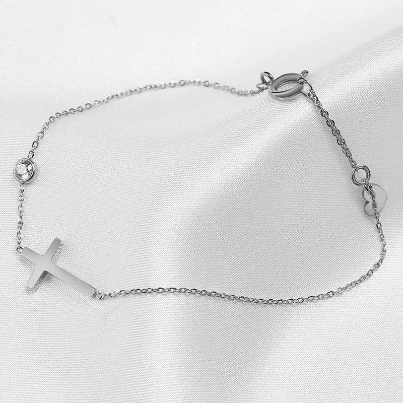 CAOSHI Trendy Lady Cross Bracelet with Simple Design Women Daily Wearable Accessories with Dazzling Zirconia Fashion Jewelry