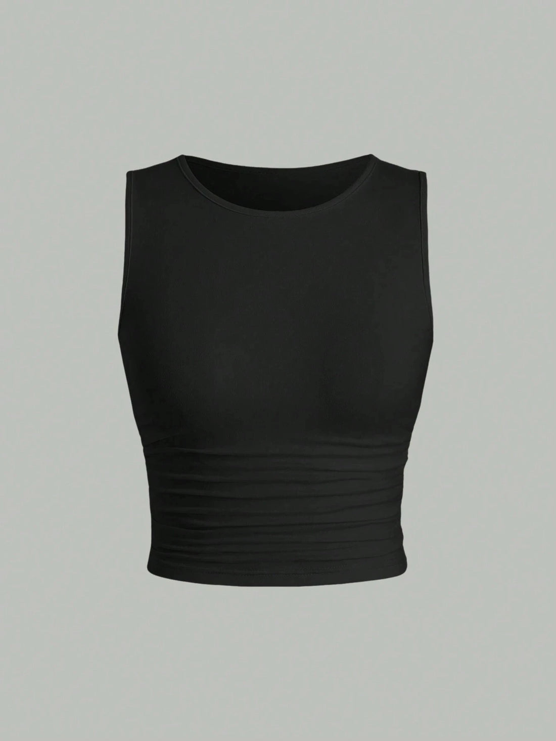 Casual Ruched Pleated Round Neck Tank Top for Women Summer 2024 Solid Color Sleeveless Basic Slim Fit Crop Top Streetwear